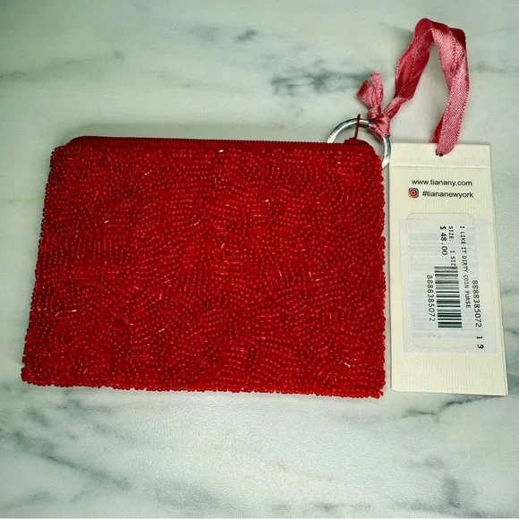 Tia Cox Red Beaded Coin Pouch - "I Like It Dirty" - Picture 2 of 3